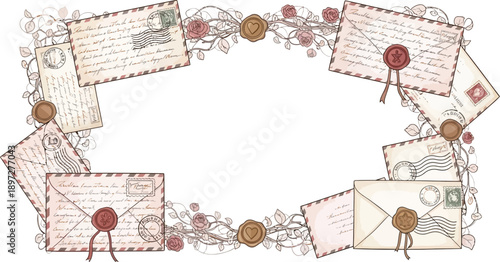 Vintage Love Letters and Wax Seal Frame for Romance