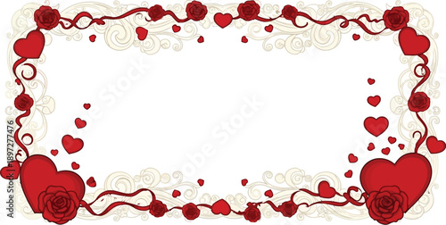Red Roses and Ribbons Frame - Romantic, Valentine, Elegant
