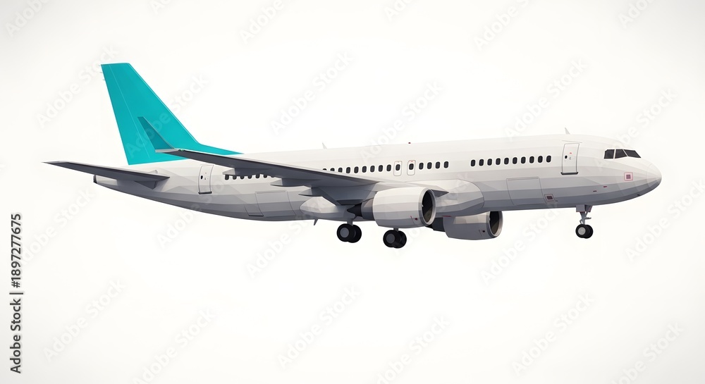 Obraz premium Commercial airplane in flight on white background