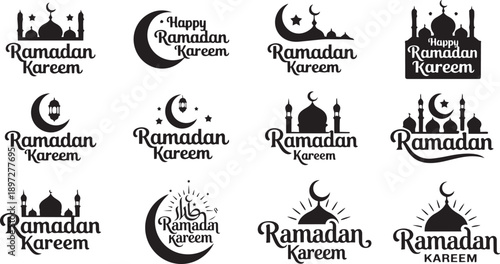 Ramadan kareem. Vector typographic design set.