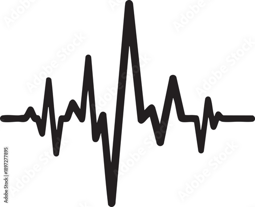 Black electrocardiogram waveform representing a heartbeat or sound wave on a white background
