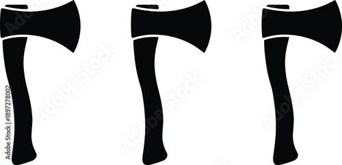 Axe hatchet icon set silhouette lumberjack camping survival woodworking tool vector illustration collection isolated black