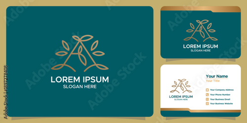 Letter A Logo Design with Luxury Leaf Botanical and Organic Nature Concept for Beauty, Spa, or Wellness Brand