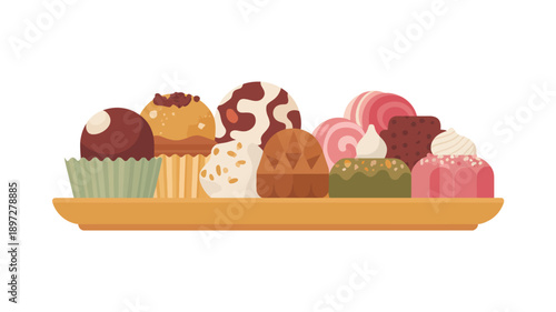 Assorted Cupcakes on Serving Tray.
