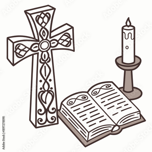 Brown christian cross book candle