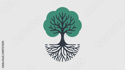 Stylized Tree with Deep Roots Illustration.