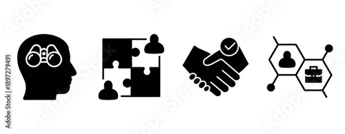 Business collaboration icons: teamwork, partnership, networking, problem solving