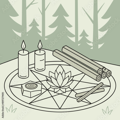 Spiritual decor with sage smudging ritual setup meditation