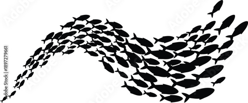 silhouette of a group of fish swimming 