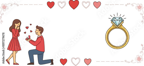 Marriage Proposal Scene with Ring and Couple
