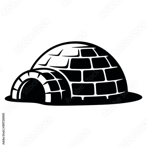Igloo winter snow house vector illustration simple black white outline drawing traditional arctic dwelling cold weather shelter graphic design