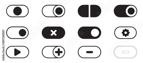 Minimalist toggle button collection featuring slider switches for modern web and mobile application