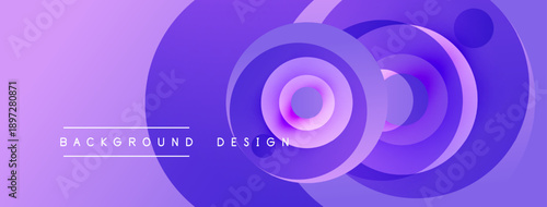 Purple abstract circles create dynamic background. Gradient shades offer modern visual appeal, suitable for design projects.