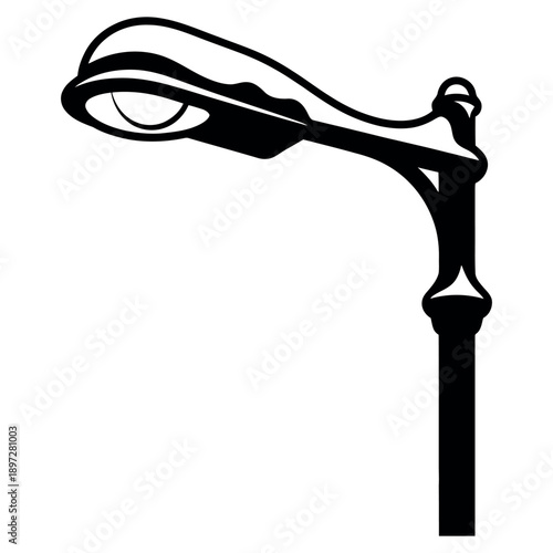 Vintage street lamp silhouette isolated on white background providing classic urban lighting element for cityscape design projects and architectural visualization illustrations today