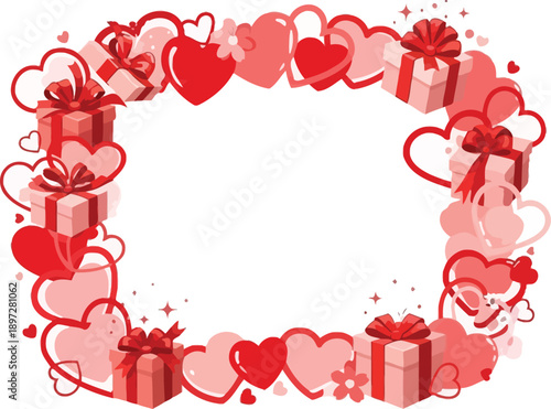 Red Hearts and Gift Boxes Frame for Valentine's Day Celebration