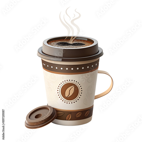 Steaming coffee in a disposable cup with lid and handle, coffee cup, coffee, beverage, drink
