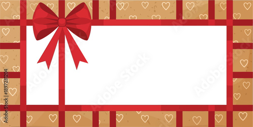 Gift Box Frame with Red Ribbon and Hearts