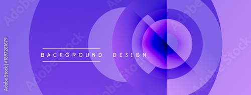 Abstract purple design features overlapping circles. Text reads background design. Gradient shades create depth, modern aesthetic.