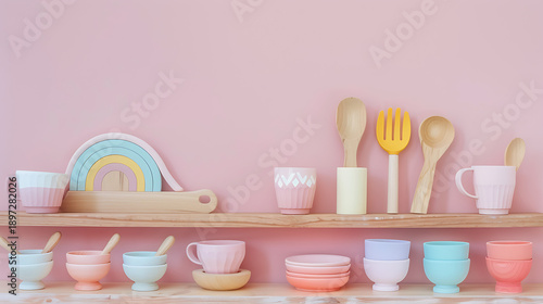 Eco-Friendly Wooden Toys on Soft Pink Background