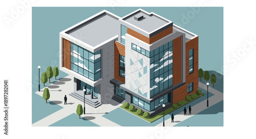 Isometric illustration of a modern city with buildings and urban streets in a clean vector style