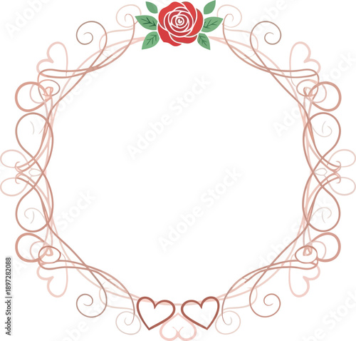 Round floral frame with rose and delicate swirls