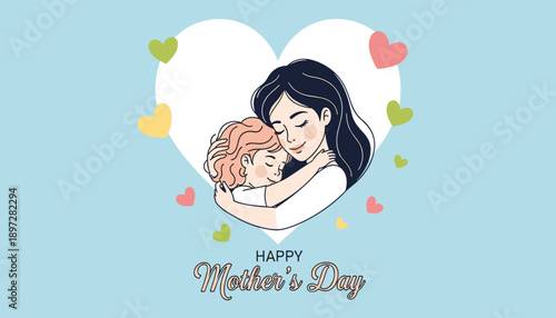 Happy Mothers Day vector artwork with affectionate mom and child ideal for posters greeting cards and festive graphics