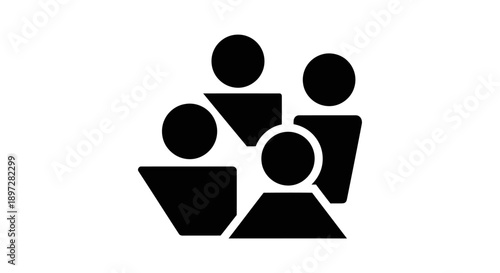 Black silhouette icon of four stylized people forming a small group or team on an isolated white background.