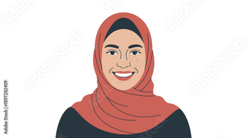 Woman Wearing Hijab Smiling Cartoon Character.