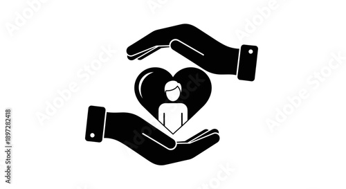 Caring Hands Gently Holding a Heart with a Person Icon Symbolizing Individual Care, Protection, and Human Health on an Isolated White Background
