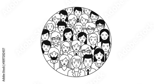 Diverse group of people's faces forming a large circle, symbolizing community and global diversity on an isolated white background.
