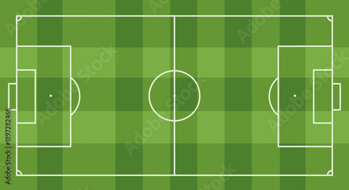 Top View of a Green Soccer Football Field with Markings Ready for a Game