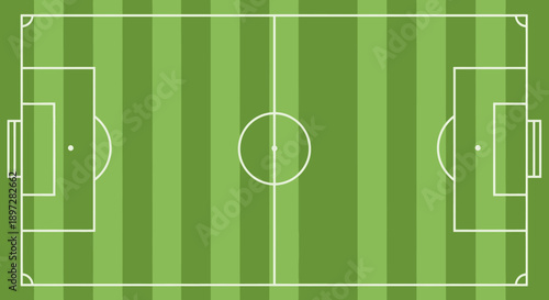 Green Soccer Field Top View with Goalposts and White Lines, Football Pitch Layout