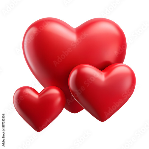 Three red hearts of varying sizes clustered together illustration