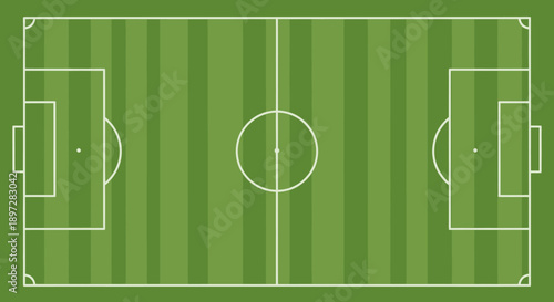 Empty Football Soccer Field with Green Grass and White Markings, top view, isolated white background