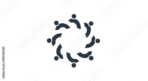 Abstract Circular Arrangement of Interconnected People Icons, Representing Dynamic Teamwork, Networking, and Community Building on an Isolated White Background.