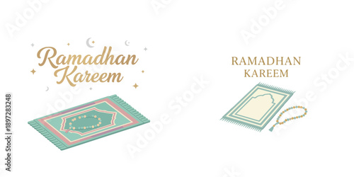Vector greeting “Ramadhan Kareem”. Ramadan theme. Vector, minimalist, illustration, icon set.