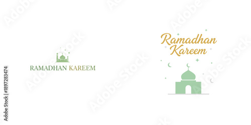 Vector greeting “Ramadhan Kareem”. Ramadan theme. Vector, minimalist, illustration, icon set.