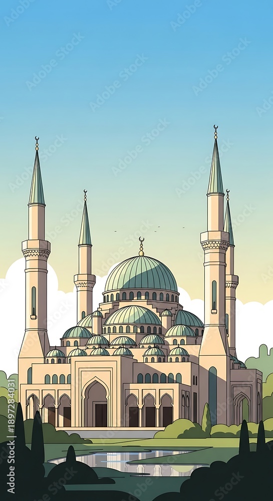 Fototapeta premium Beautiful mosque with minarets and dome.