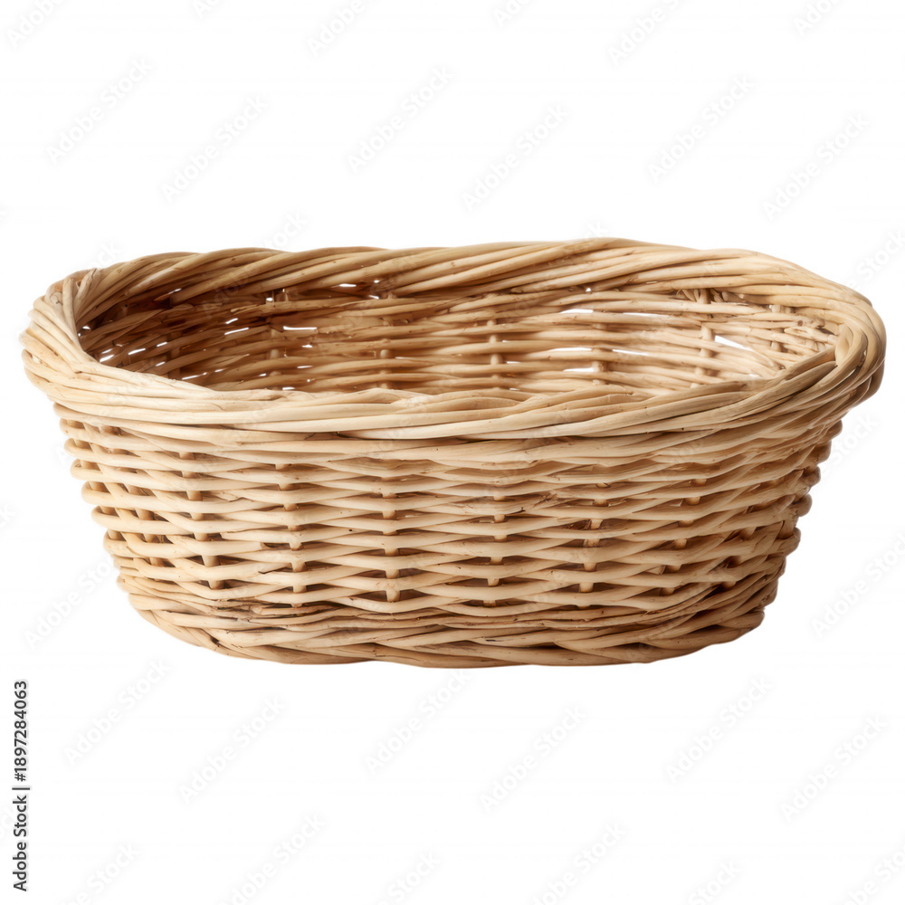 Obraz premium Woven wicker basket, handmade and natural, empty and ready to fill.