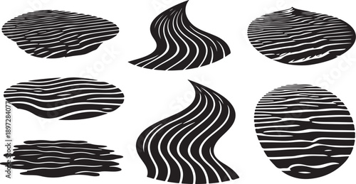 Black and white striped shapes on white background