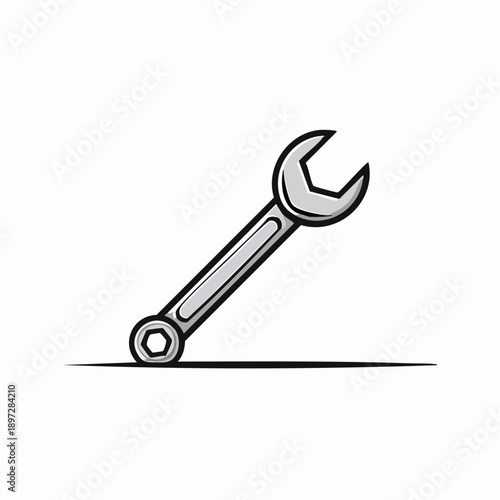 レンチ工具のシンプルラインベクターアイコン メンテナンス作業イメージ