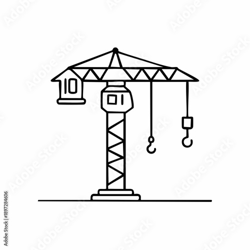 タワークレーンのシンプルラインベクターアイコン 建設現場イメージ