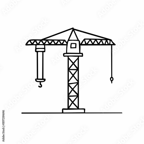 タワークレーンのシンプルラインベクターアイコン 建設現場イメージ