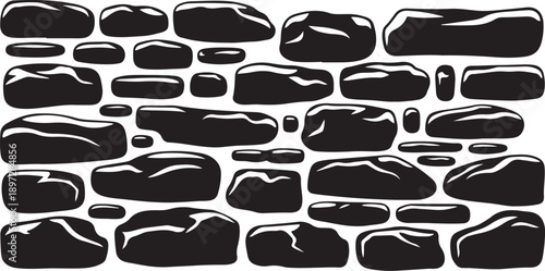 Black stones wall background with white isolated space