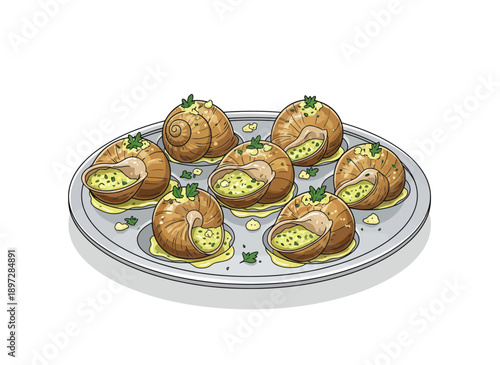 Traditional French Escargot Dish Gourmet Food Vector