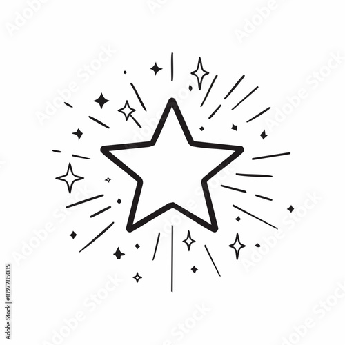 星とキラキラ装飾の華やかな成功イメージラインベクターアイコン