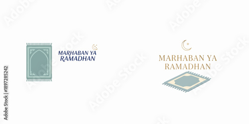 Vector greeting "Marhaban Ya Ramadhan". Ramadhan theme. Vector, minimalist, illustration, icon set.