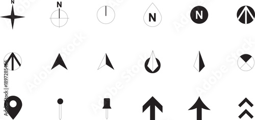Navigational Guidance Icons: A collection of various directional icons, ideal for mapping, wayfinding, and illustrative applications.