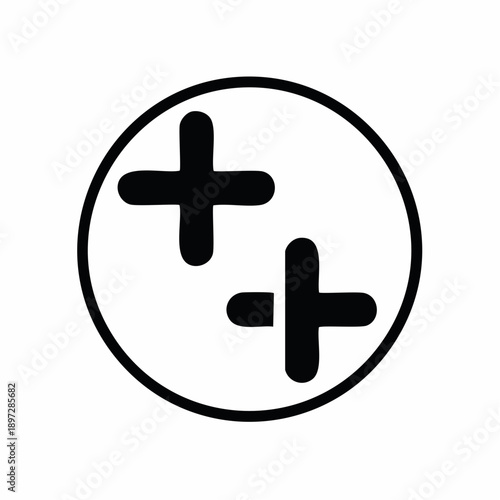 プラス記号と円形ラインの医療・追加概念ベクターアイコン