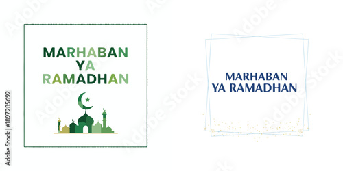 Vector greeting "Marhaban Ya Ramadhan". Ramadhan theme. Vector, minimalist, illustration, icon set.